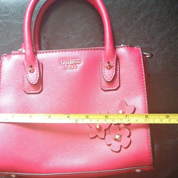 Guess Red Satchel with Floral Embellishments - Picture 9 of 13
